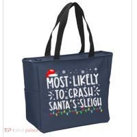Most Likely To Crash Santa's Sleigh Funny Xmas Pajama Tote Bag thumb 2