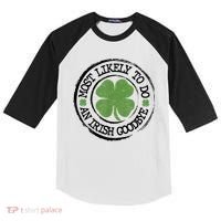 Most Likely To Do An Irish Goodbye Funny St Patricks Day Kids Colorblock Raglan Jersey thumb 0