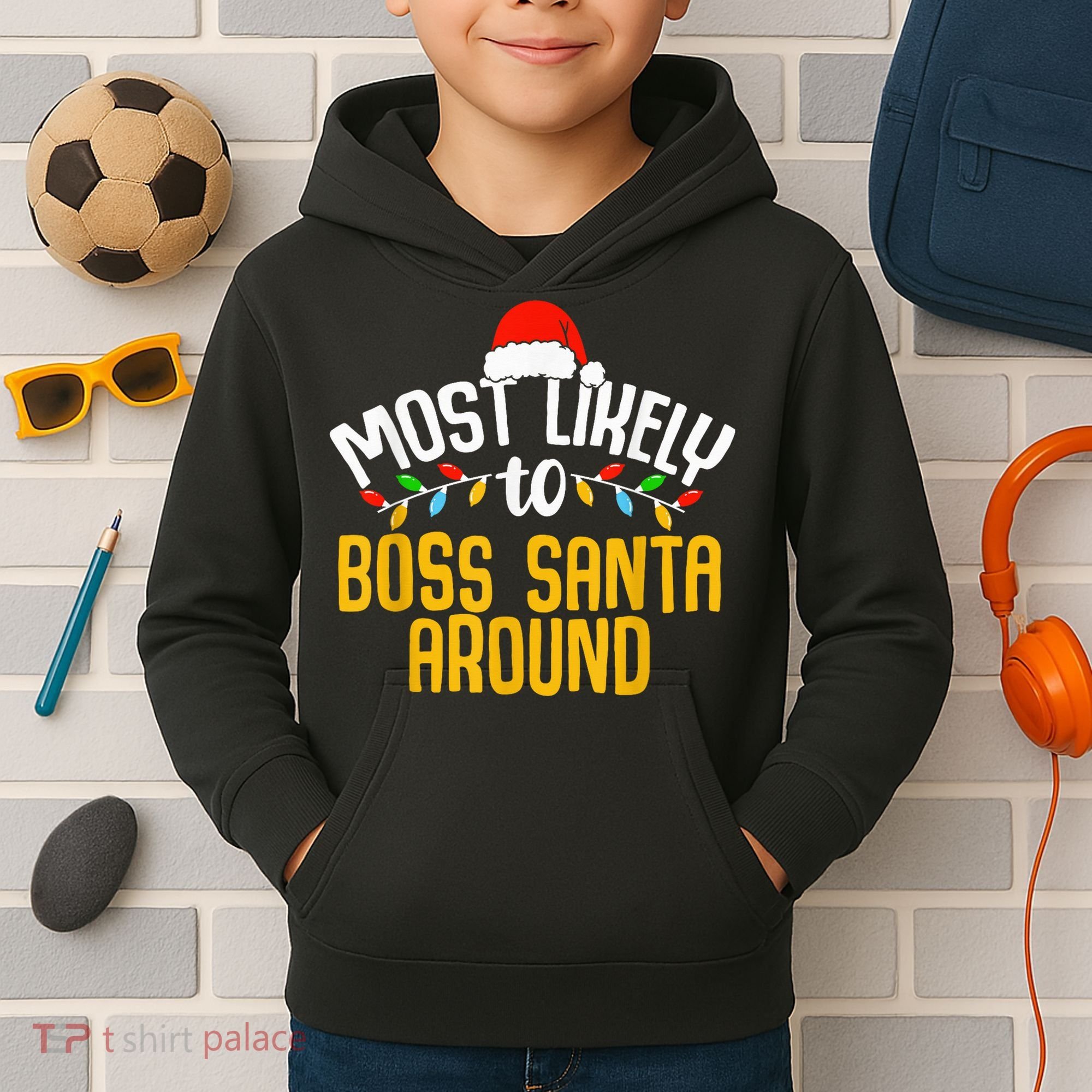Most Likely To Boss Santa Around Funny Family Christmas Kids Hoodie