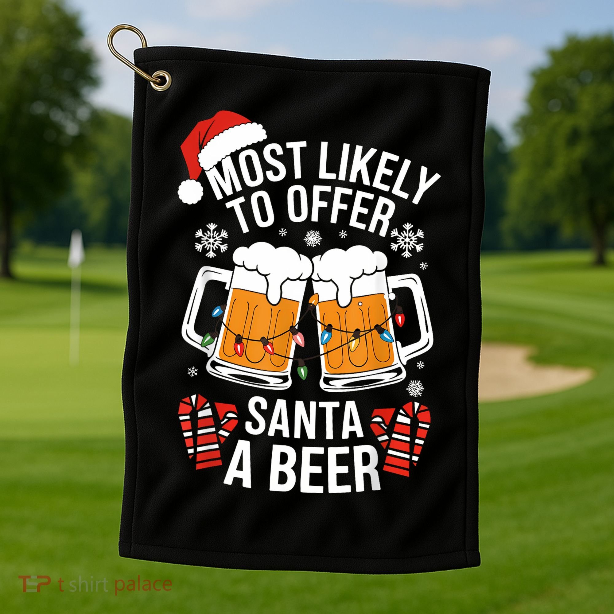 Most Likely To Offer Santa A Beer Christmas Drinking Golf Towel