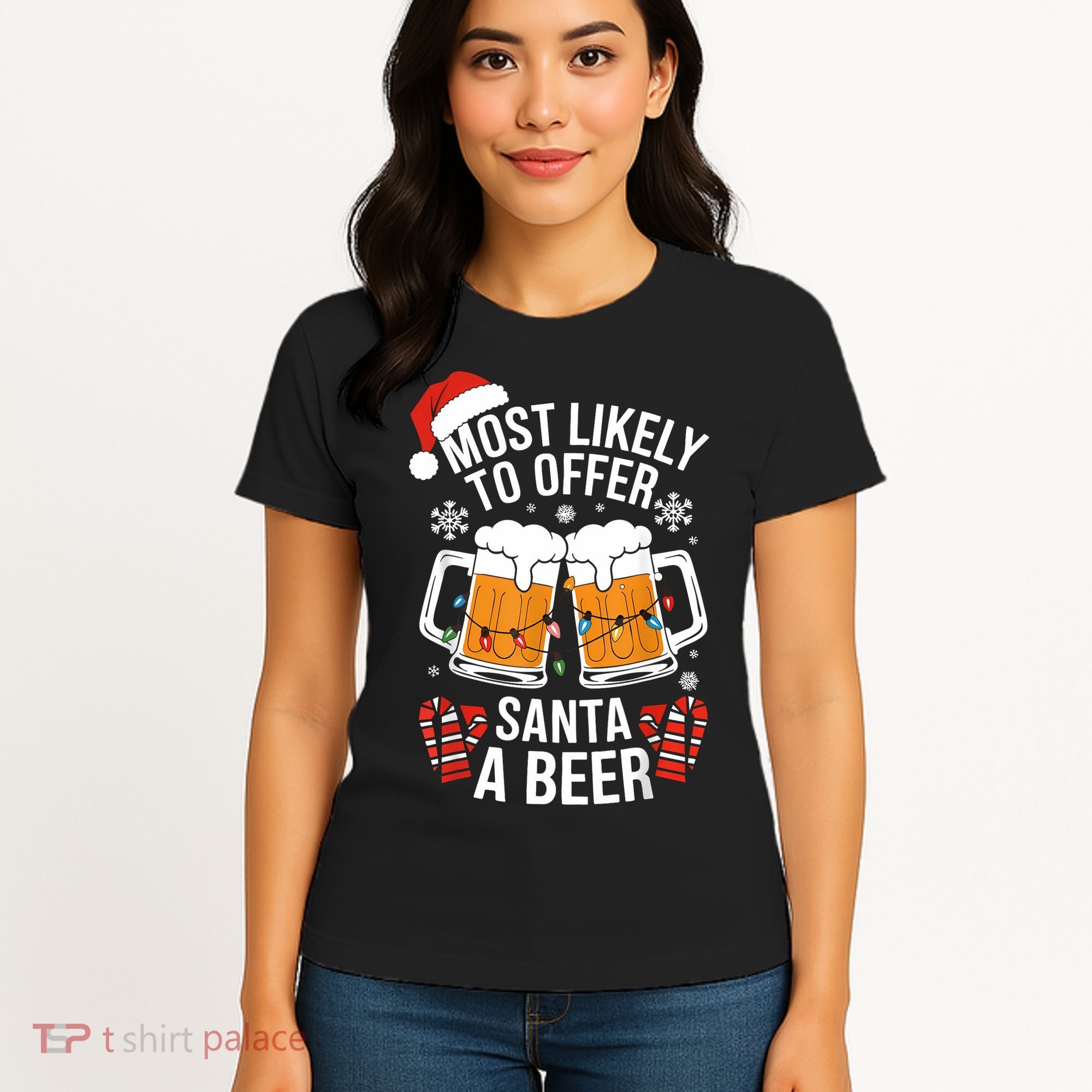 Most Likely To Offer Santa A Beer Christmas Drinking Women's T-Shirt