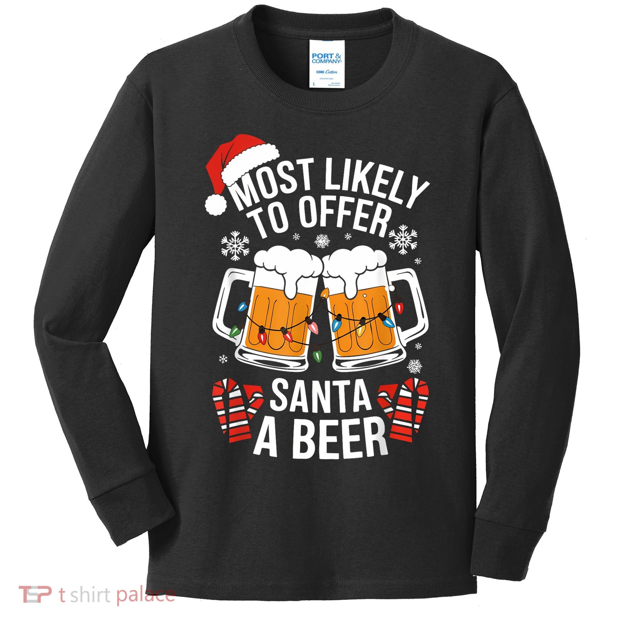 Most Likely To Offer Santa A Beer Christmas Drinking Kids Long Sleeve Shirt
