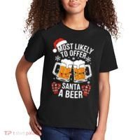 Most Likely To Offer Santa A Beer Christmas Drinking Kids T-Shirt thumb 2