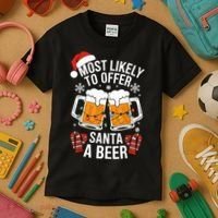 Most Likely To Offer Santa A Beer Christmas Drinking Kids T-Shirt thumb 3