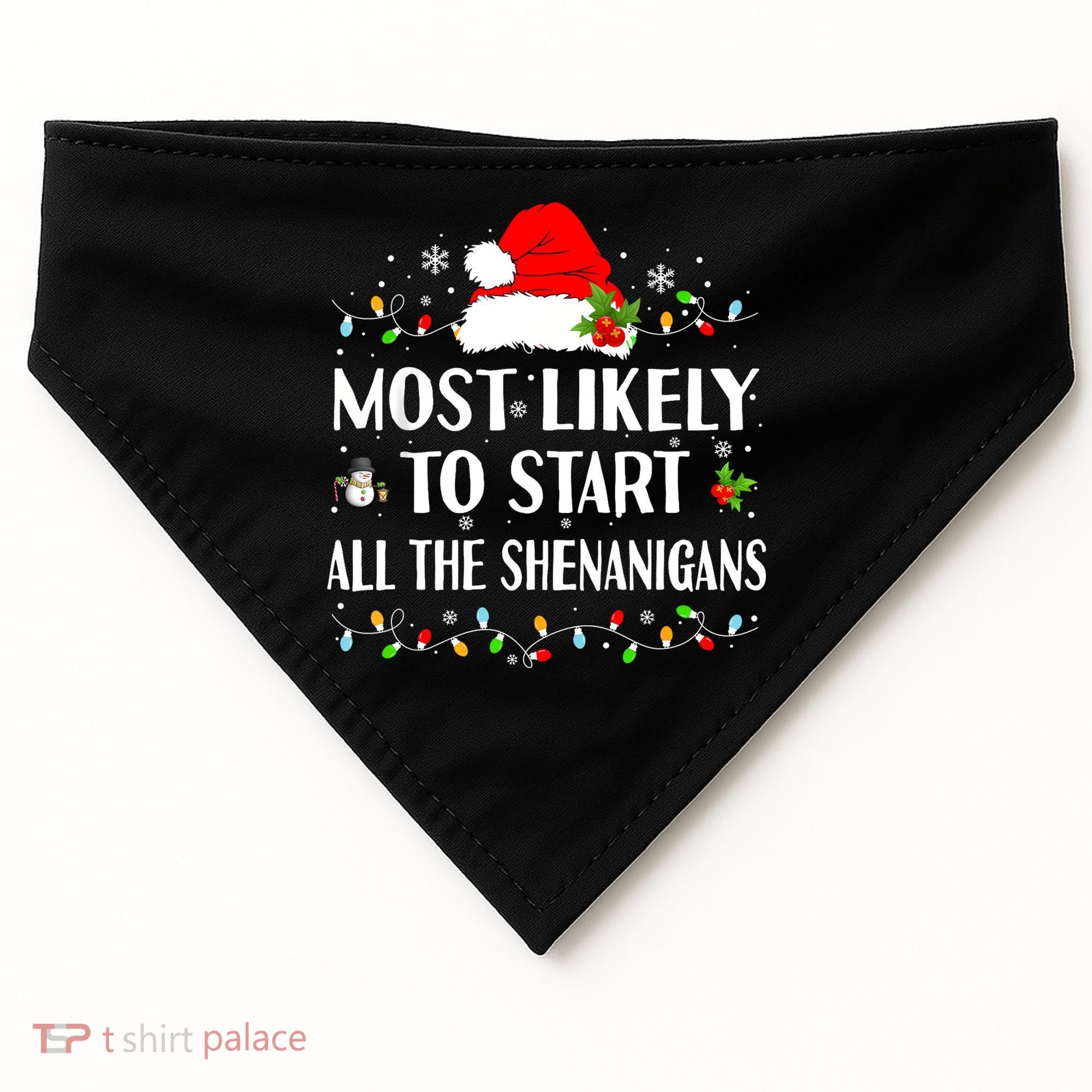 Most Likely To Start All The Shenanigans Funny Christmas USA-Made Doggie Bandana