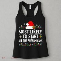 Most Likely To Start All The Shenanigans Funny Christmas Women's Tank Top thumb 3