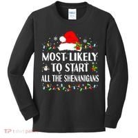 Most Likely To Start All The Shenanigans Funny Christmas Kids Long Sleeve Shirt thumb 0