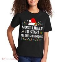 Most Likely To Start All The Shenanigans Funny Christmas Kids T-Shirt thumb 2