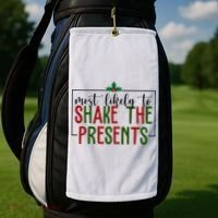 Most Likely To Shake The Presents Christmas Golf Towel thumb 2