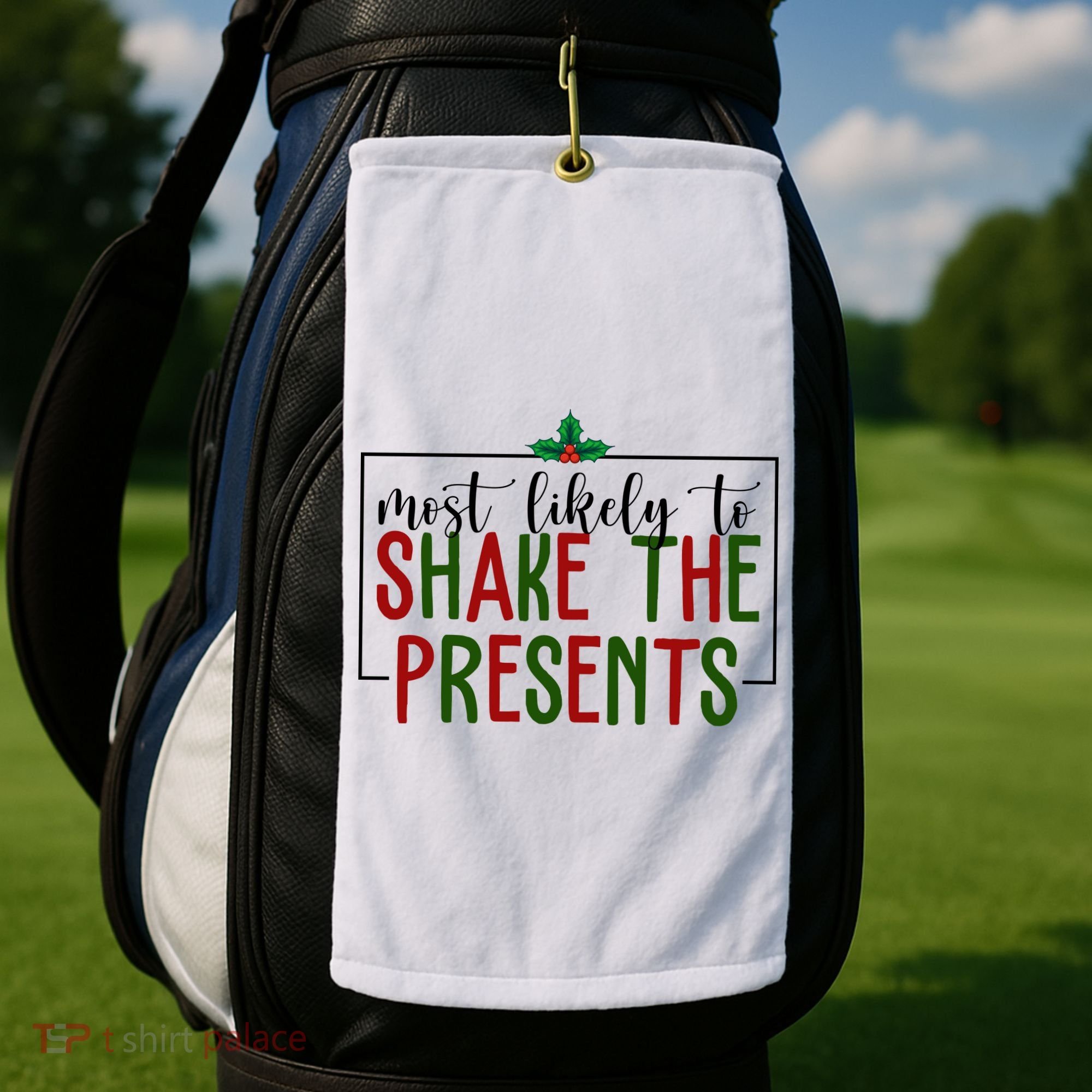 Most Likely To Shake The Presents Christmas Golf Towel