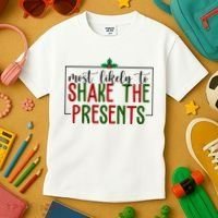 Most Likely To Shake The Presents Christmas Kids T-Shirt thumb 3
