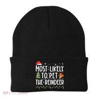 Most Likely To Pet The Reindeer Funny Christmas Beanie thumb 0