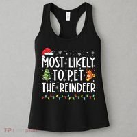 Most Likely To Pet The Reindeer Funny Christmas Women's Tank Top thumb 3