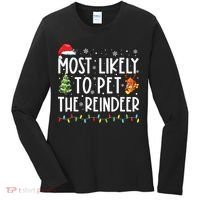 Most Likely To Pet The Reindeer Funny Christmas Women's Long Sleeve Shirt thumb 0