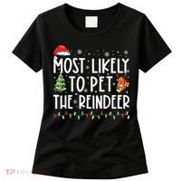 Most Likely To Pet The Reindeer Funny Christmas Women's T-Shirt thumb 0