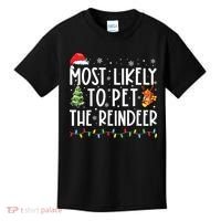 Most Likely To Pet The Reindeer Funny Christmas Kids T-Shirt thumb 0