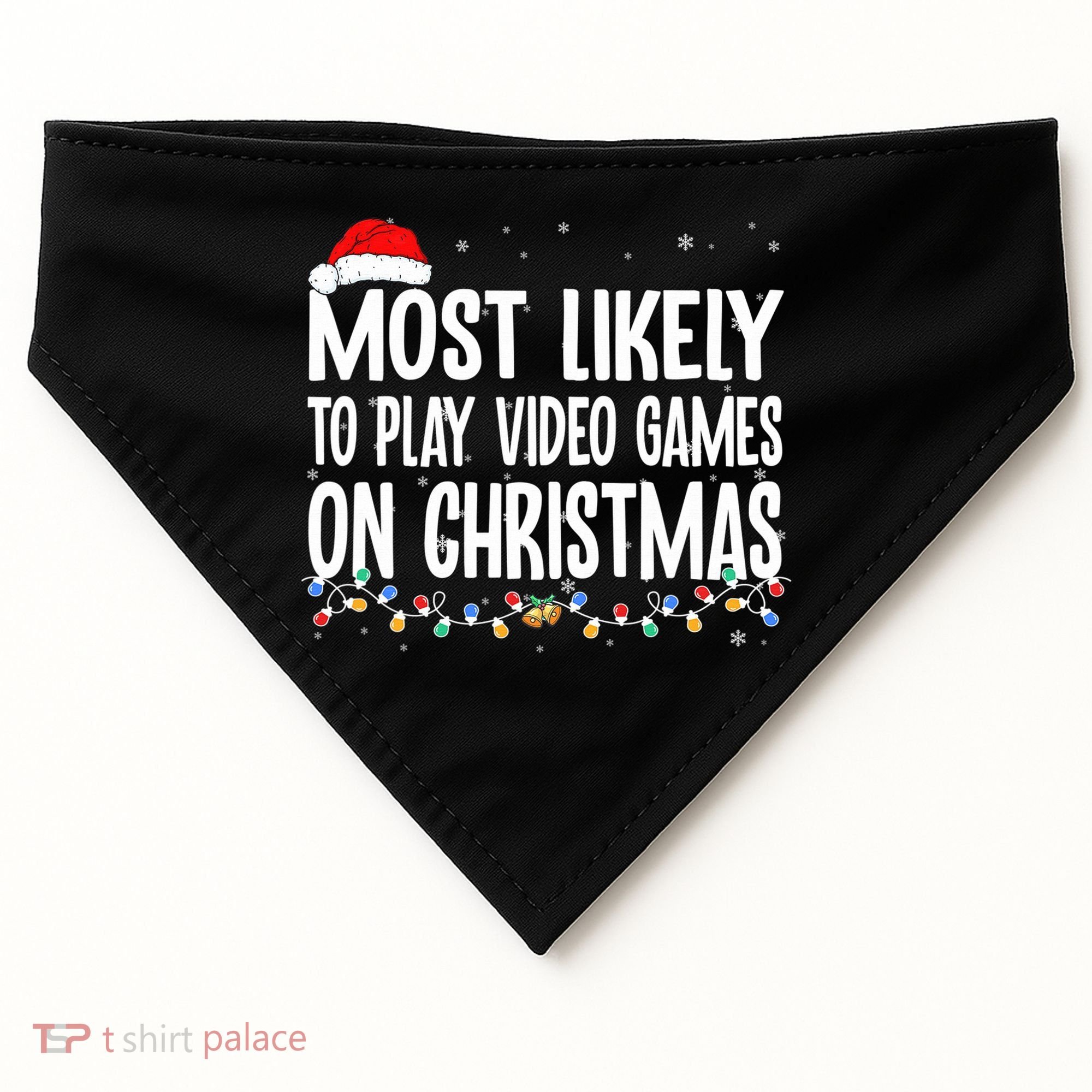 Most Likely To Play Video Games On Christmas Xmas Lights  USA-Made Doggie Bandana