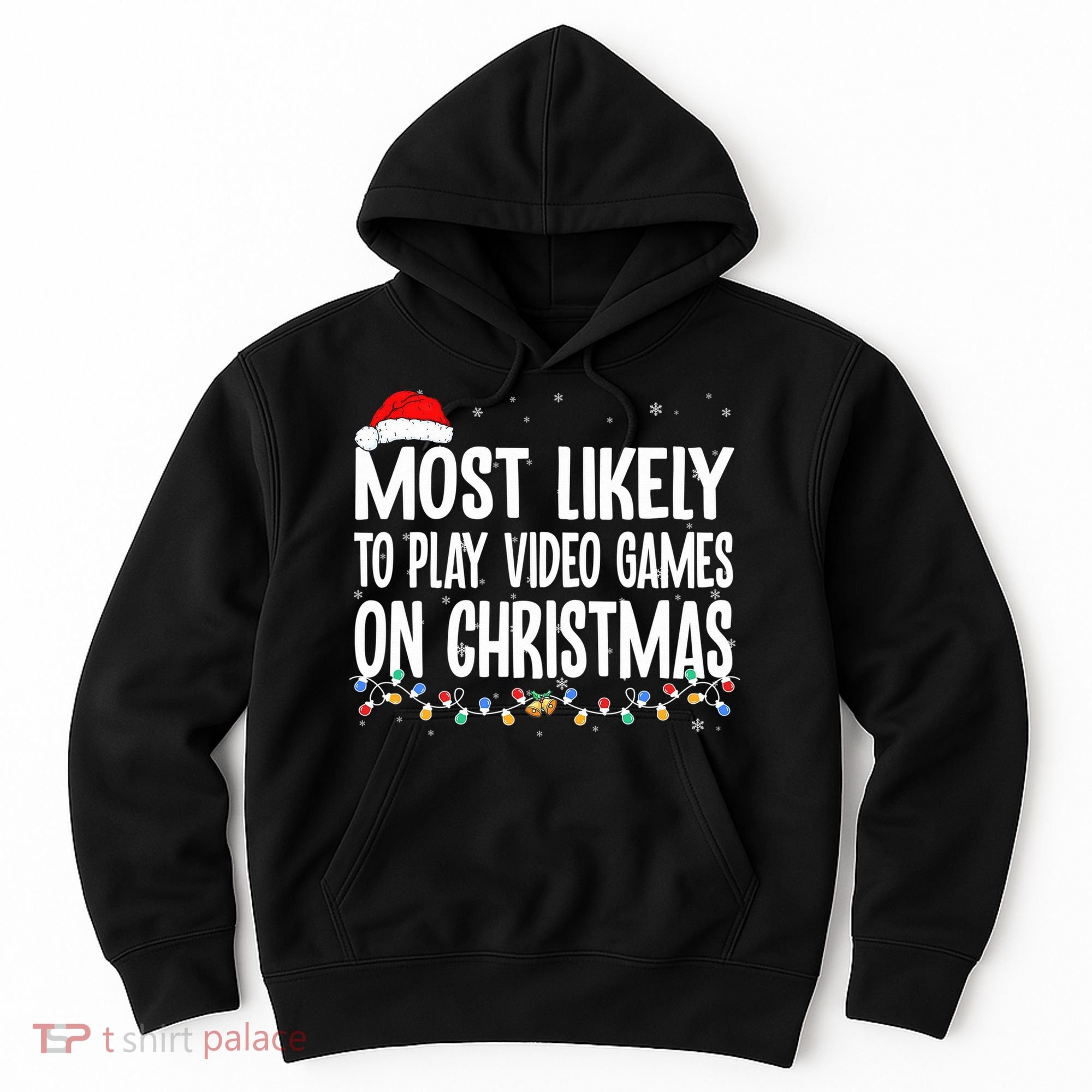 Most Likely To Play Video Games On Christmas Xmas Lights  Hoodie