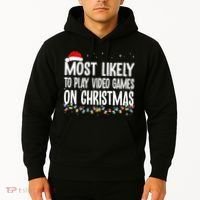 Most Likely To Play Video Games On Christmas Xmas Lights  Hoodie thumb 2