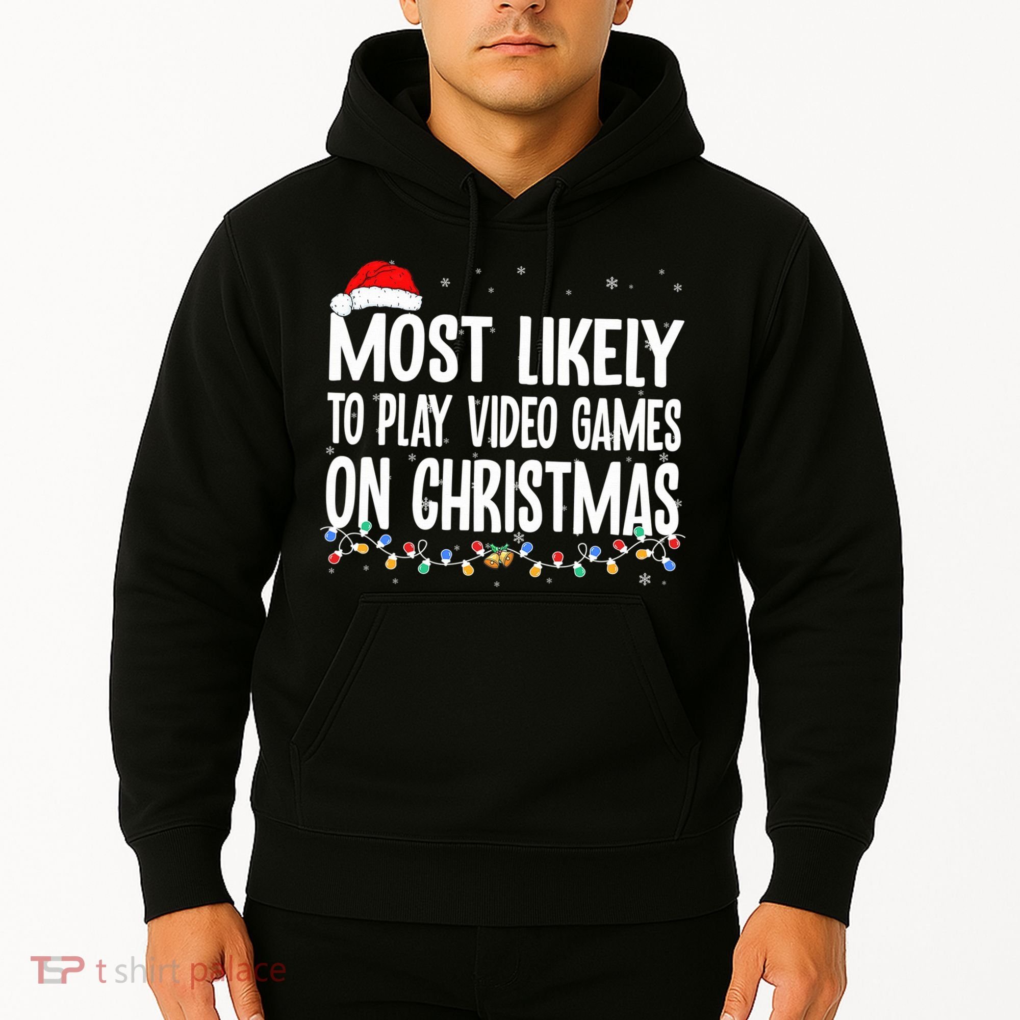 Most Likely To Play Video Games On Christmas Xmas Lights  Hoodie