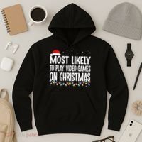 Most Likely To Play Video Games On Christmas Xmas Lights  Hoodie thumb 3