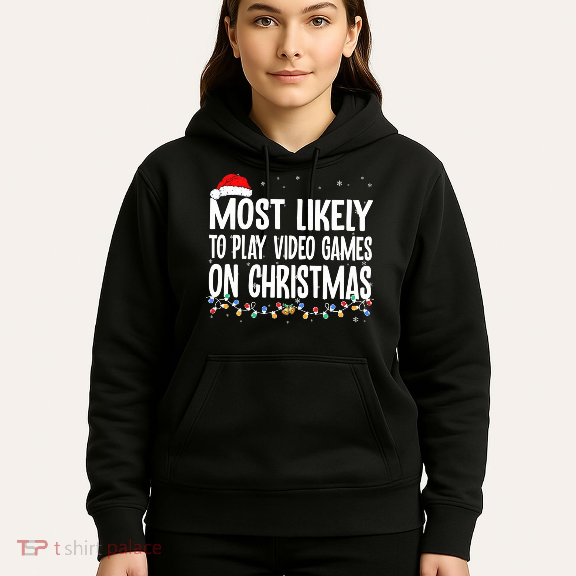 Most Likely To Play Video Games On Christmas Xmas Lights  Hoodie