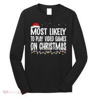 Most Likely To Play Video Games On Christmas Xmas Lights  Long Sleeve Shirt thumb 0