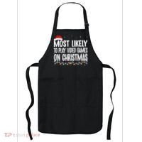 Most Likely To Play Video Games On Christmas Xmas Lights  Apron thumb 0