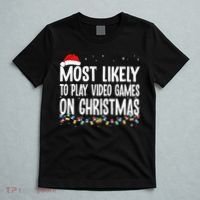 Most Likely To Play Video Games On Christmas Xmas Lights  T-Shirt thumb 5