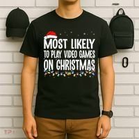 Most Likely To Play Video Games On Christmas Xmas Lights  T-Shirt thumb 6