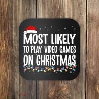 Most Likely To Play Video Games On Christmas Xmas Lights  Coaster thumb 0