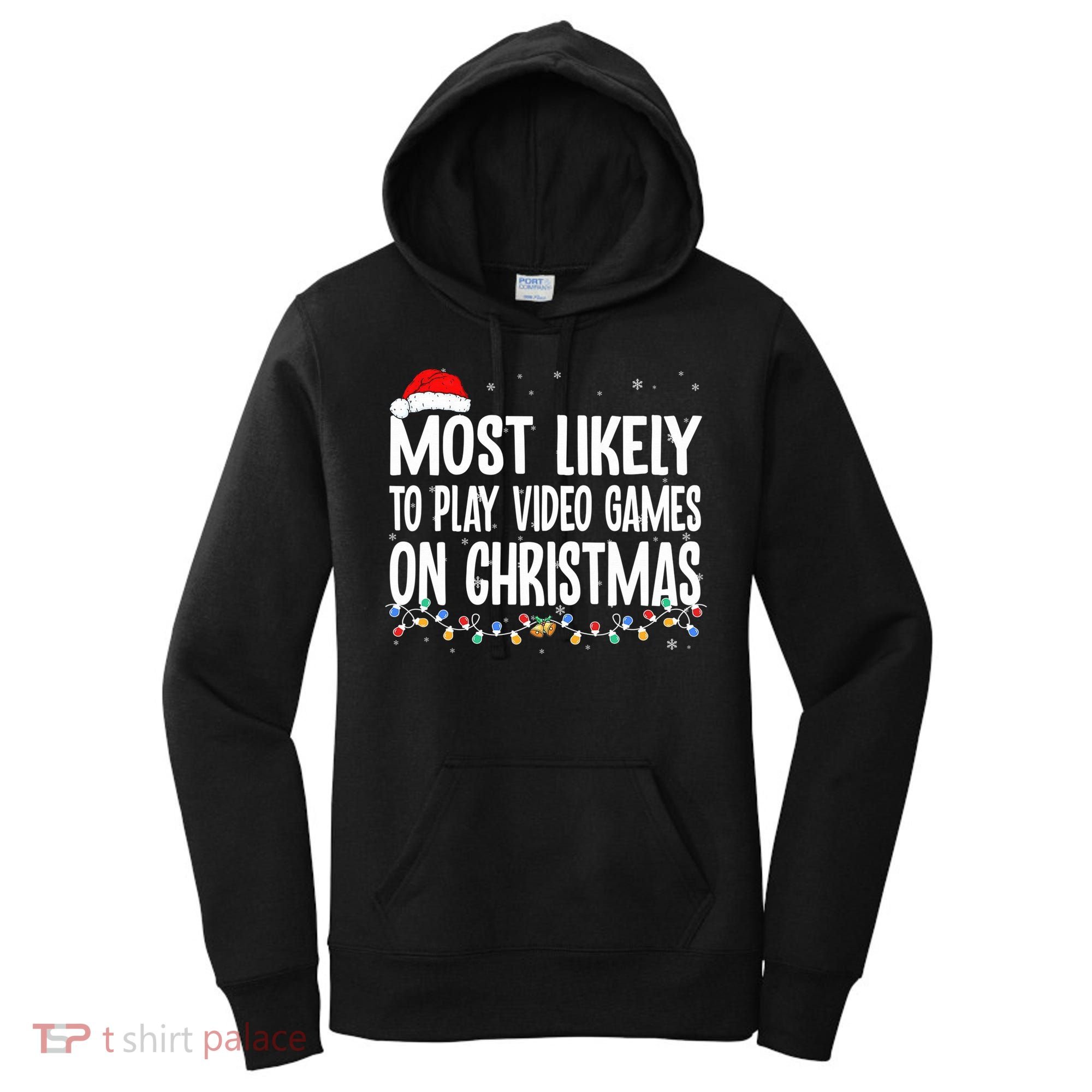 Most Likely To Play Video Games On Christmas Xmas Lights  Women's Hoodie