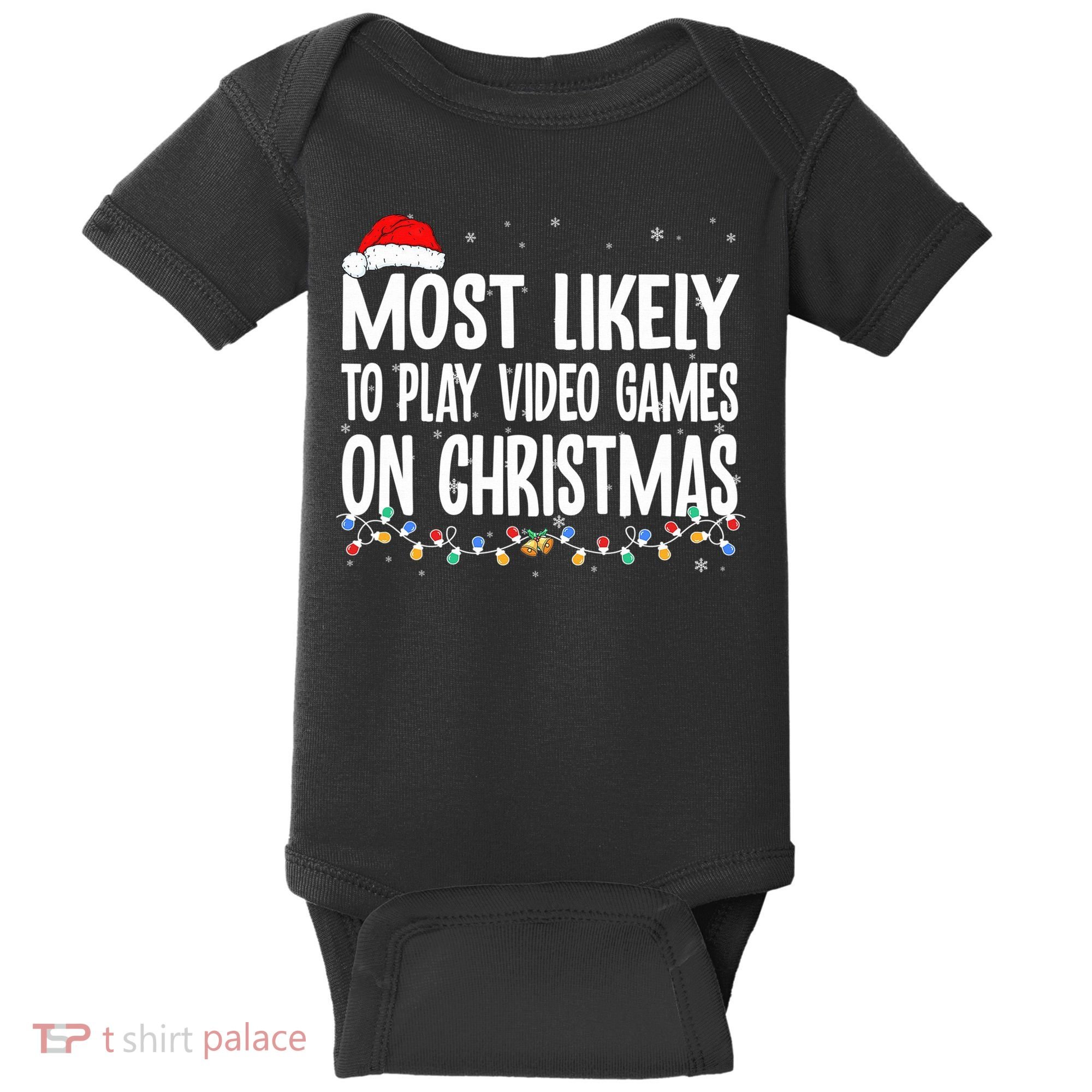 Most Likely To Play Video Games On Christmas Xmas Lights  Baby Bodysuit