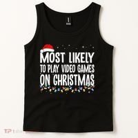 Most Likely To Play Video Games On Christmas Xmas Lights  Tank Top thumb 2