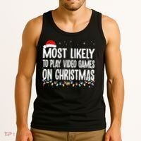 Most Likely To Play Video Games On Christmas Xmas Lights  Tank Top thumb 3