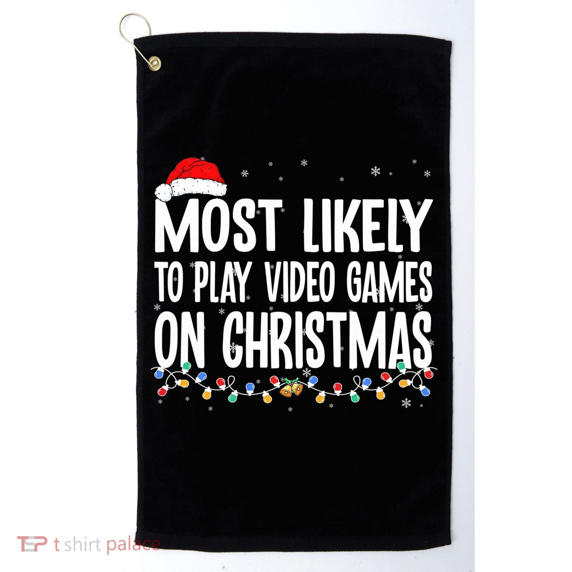 Most Likely To Play Video Games On Christmas Xmas Lights  Golf Towel
