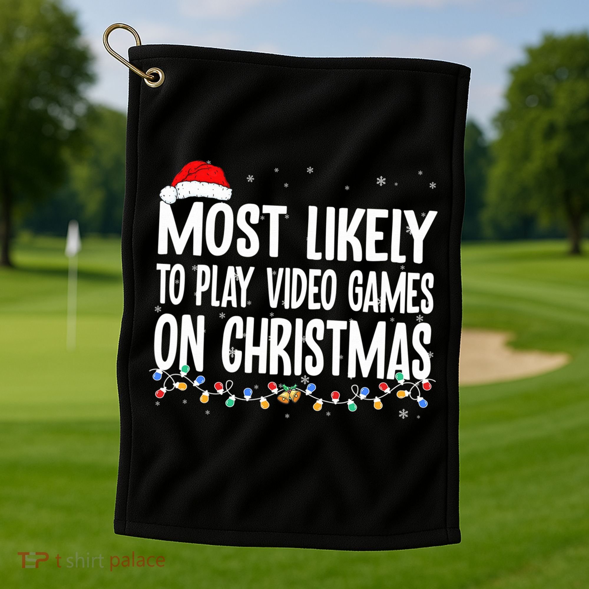 Most Likely To Play Video Games On Christmas Xmas Lights  Golf Towel