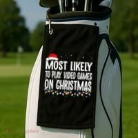 Most Likely To Play Video Games On Christmas Xmas Lights  Golf Towel thumb 2