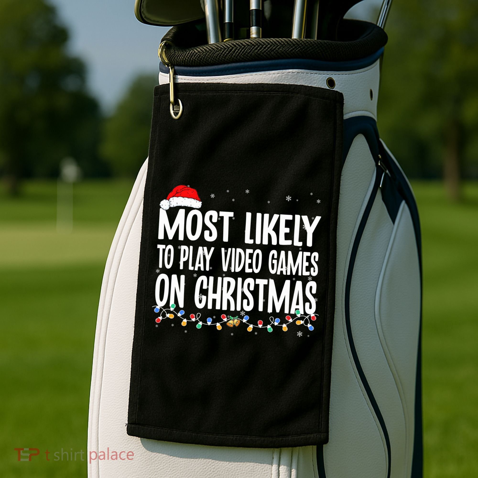Most Likely To Play Video Games On Christmas Xmas Lights  Golf Towel