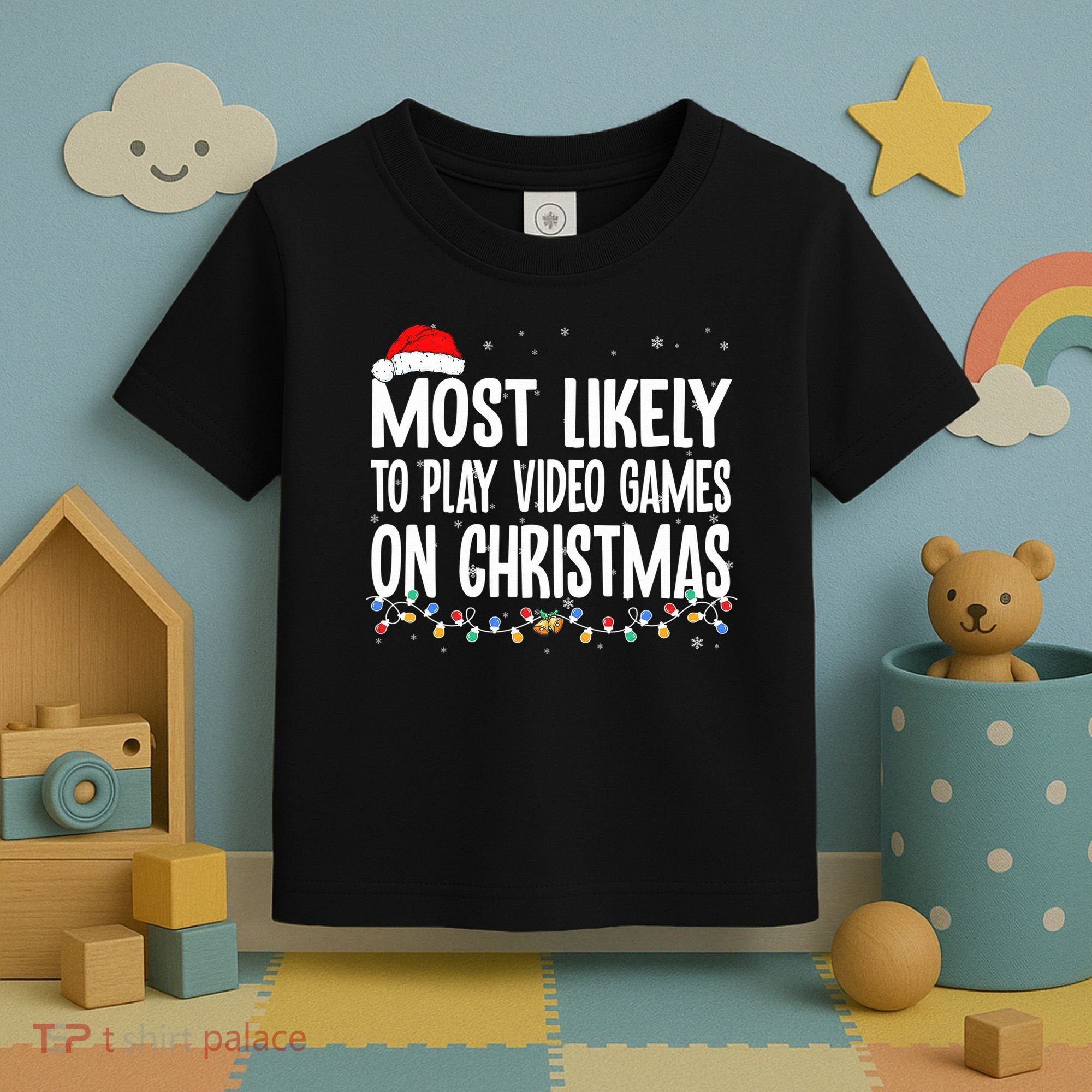 Most Likely To Play Video Games On Christmas Xmas Lights  Toddler T-Shirt