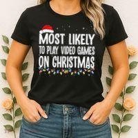 Most Likely To Play Video Games On Christmas Xmas Lights  Women's T-Shirt thumb 2