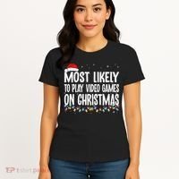 Most Likely To Play Video Games On Christmas Xmas Lights  Women's T-Shirt thumb 4