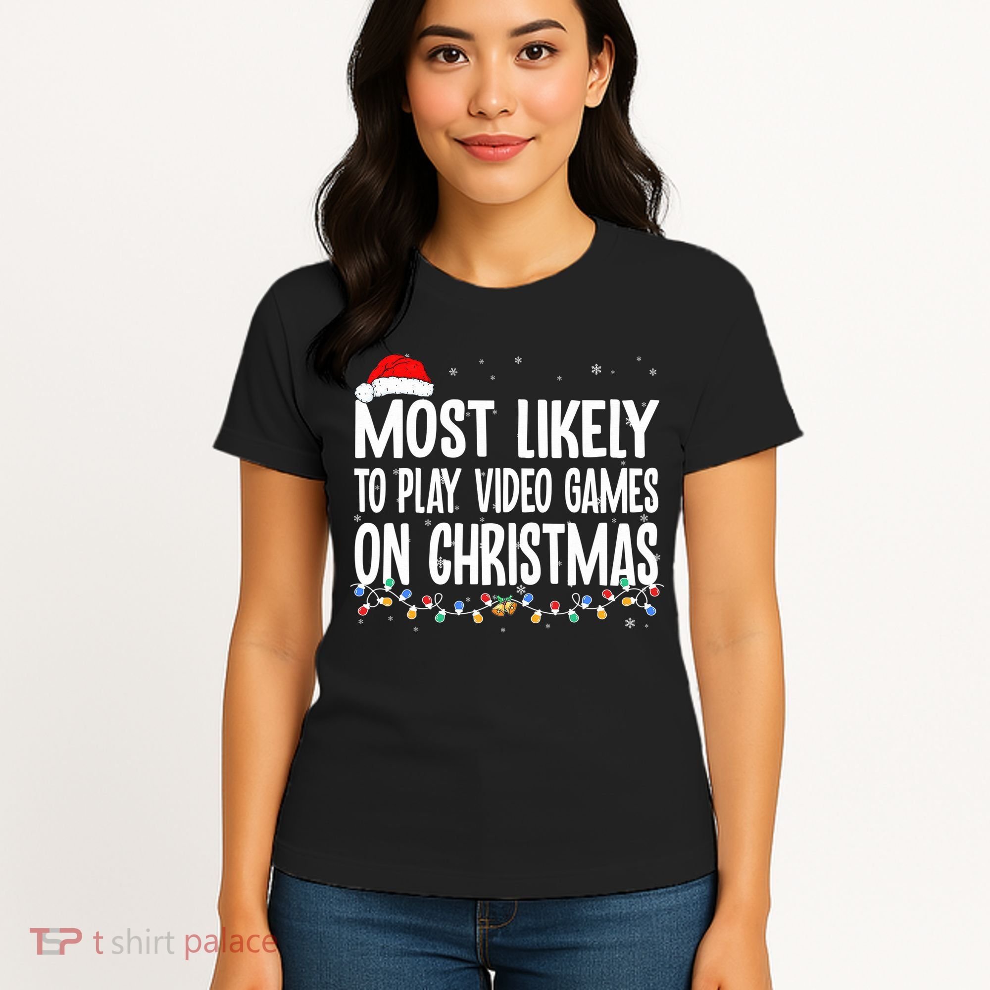 Most Likely To Play Video Games On Christmas Xmas Lights  Women's T-Shirt