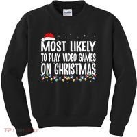 Most Likely To Play Video Games On Christmas Xmas Lights  Kids Sweatshirt thumb 0