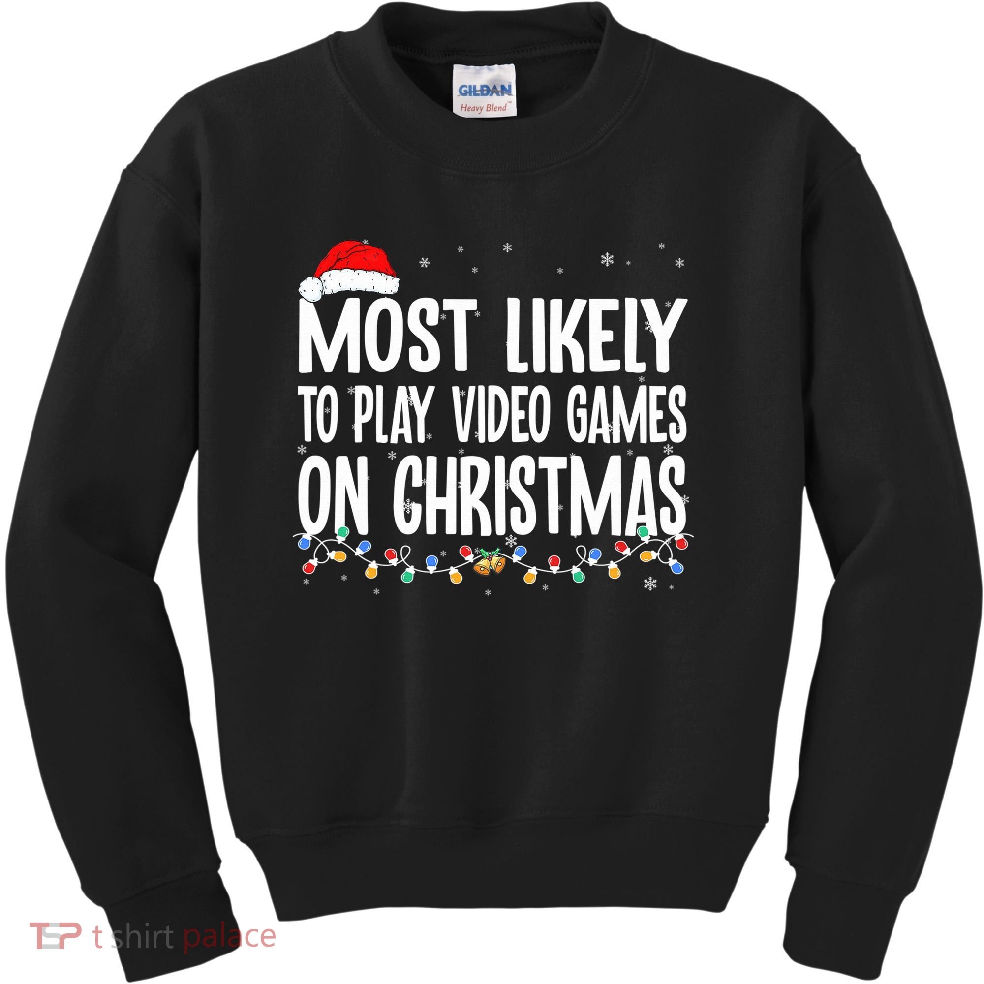 Most Likely To Play Video Games On Christmas Xmas Lights  Kids Sweatshirt
