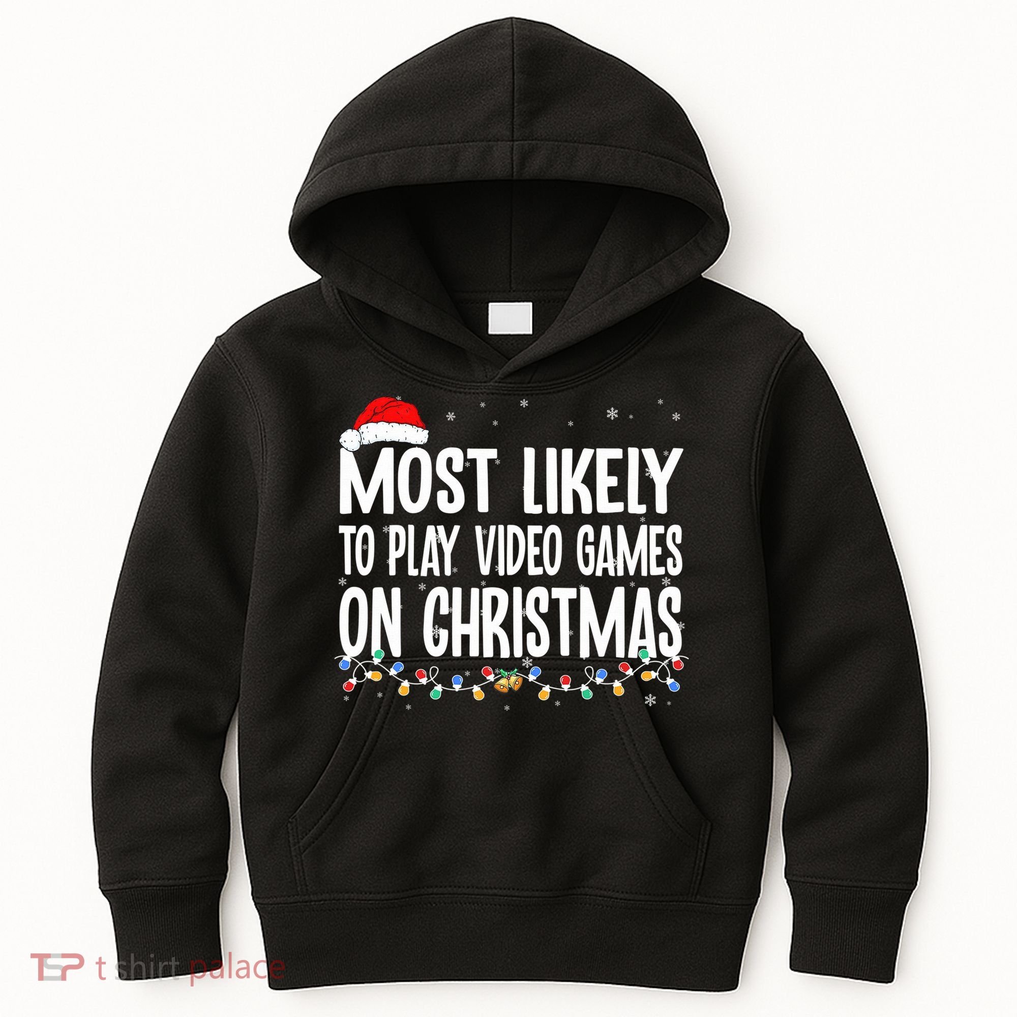 Most Likely To Play Video Games On Christmas Xmas Lights  Kids Hoodie