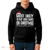 Most Likely To Play Video Games On Christmas Xmas Lights  Kids Hoodie thumb 4