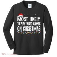 Most Likely To Play Video Games On Christmas Xmas Lights  Kids Long Sleeve Shirt thumb 0