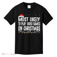 Most Likely To Play Video Games On Christmas Xmas Lights  Kids T-Shirt thumb 0