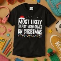 Most Likely To Play Video Games On Christmas Xmas Lights  Kids T-Shirt thumb 3